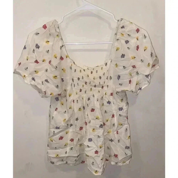 Madewell Floral Short Sleeve Ruched Button Up Top - Picture 6 of 6